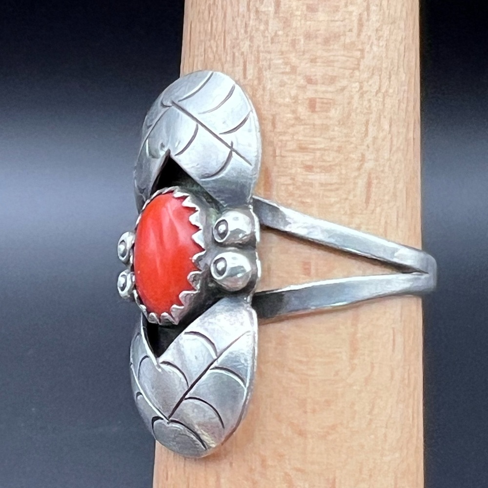 Native American Coral Shadowbox Ring - image 2